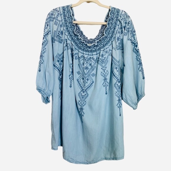 Reba Woman | 3X Embroidered Top Boho Southwestern Tribal Flowy Comfy Relaxed Fit - Picture 1 of 10